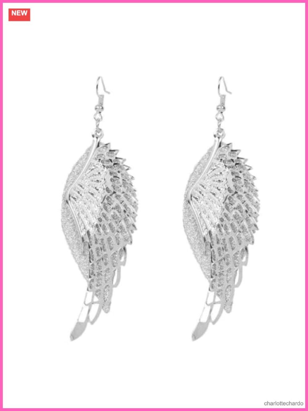 Angel Wing Dangle Drop Earrings Lightweight Fairy Feather Hollow Out Hook